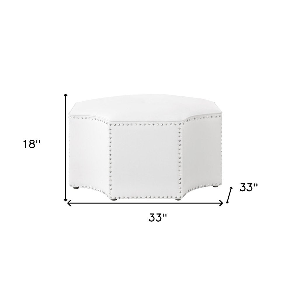 33" White Faux Leather Tufted Octagonal Cocktail Ottoman