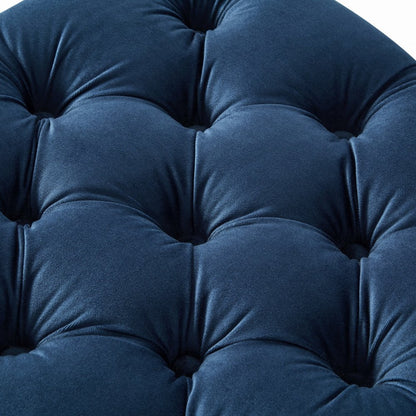 18" Navy Blue Velvet And Black Tufted Storage