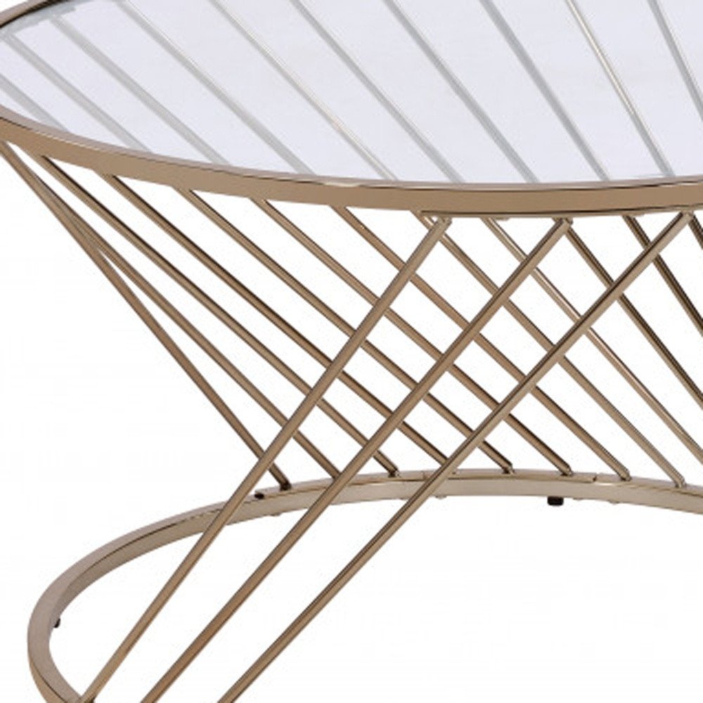 32" Clear and Champagne Glass And Metal Round Frame Coffee Table