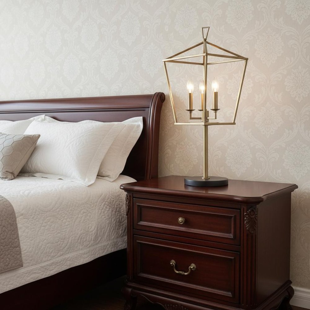 30" Black Iron Three Light Bedside Table Lamp