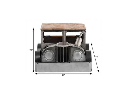 42" Grey And Brown Vintage Style Truck Solid Wood and Metal Coffee Table