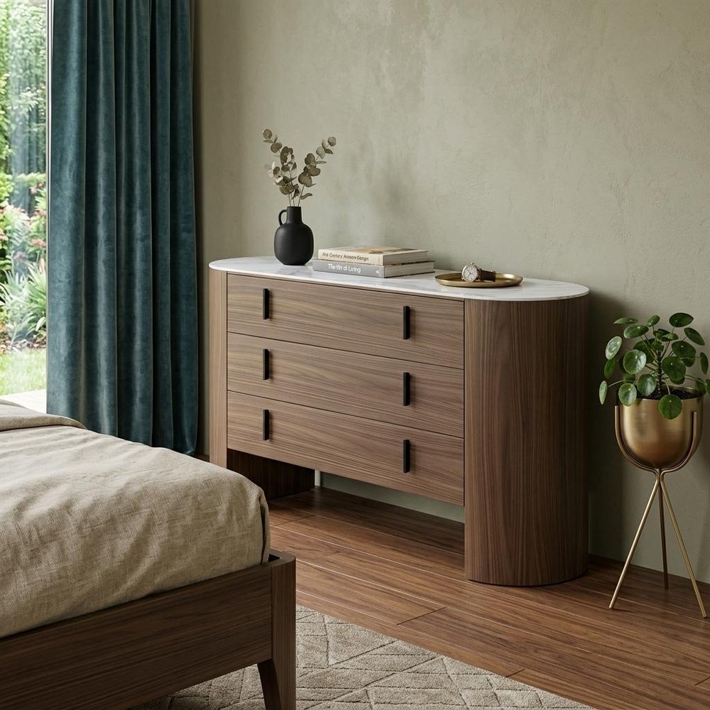 55" Brown Wood Three Drawer Dresser
