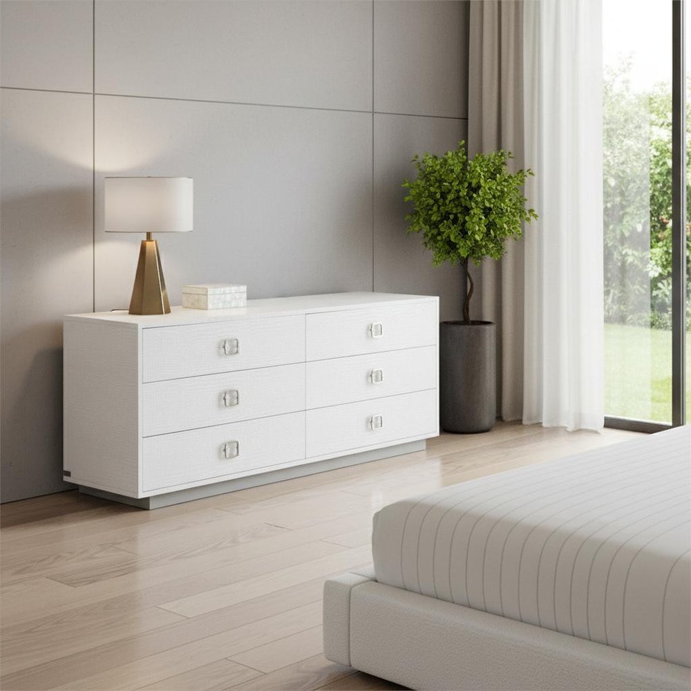 63" White Solid And Manufactured Wood Six Drawer Dresser