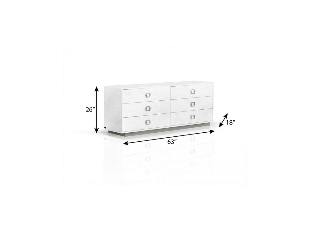 63" White Solid And Manufactured Wood Six Drawer Dresser
