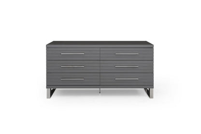 59" Grey Solid And Manufactured Wood Six Drawer Dresser