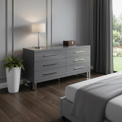 59" Grey Solid And Manufactured Wood Six Drawer Dresser