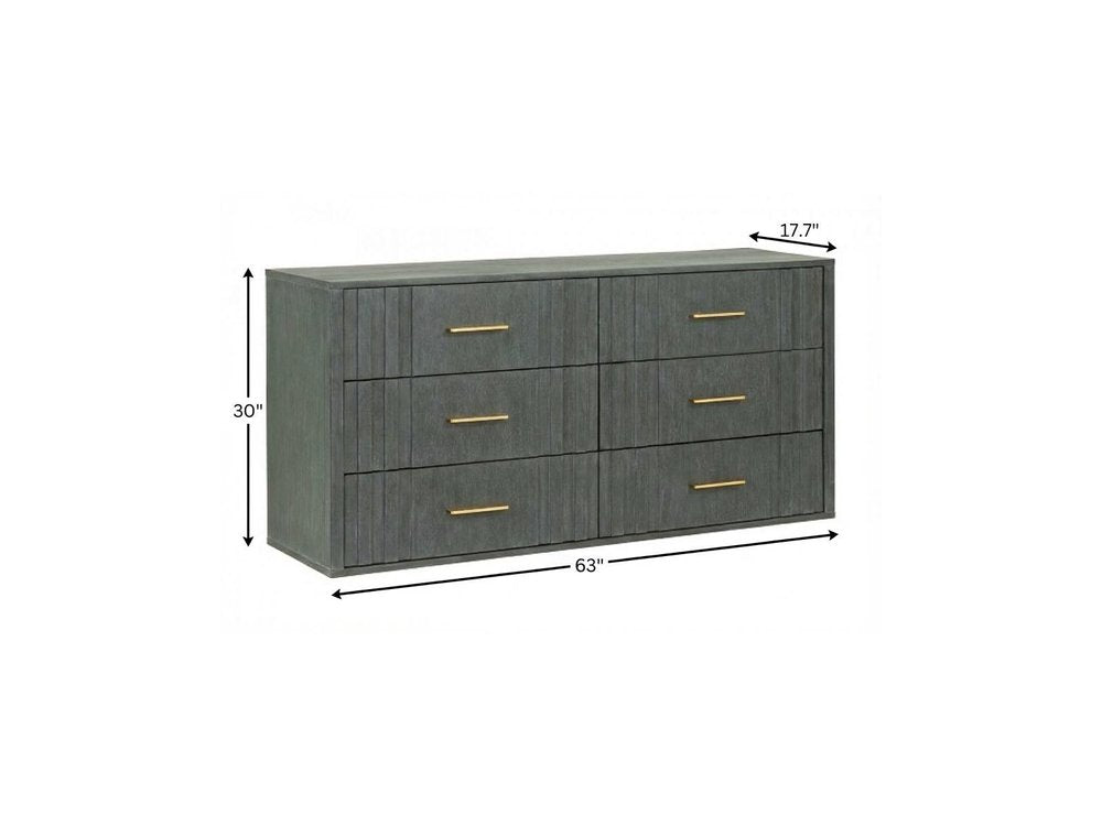 63" Dark Grey Solid And Manufactured Wood Six Drawer Dresser