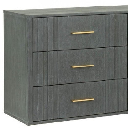 63" Dark Grey Solid And Manufactured Wood Six Drawer Dresser