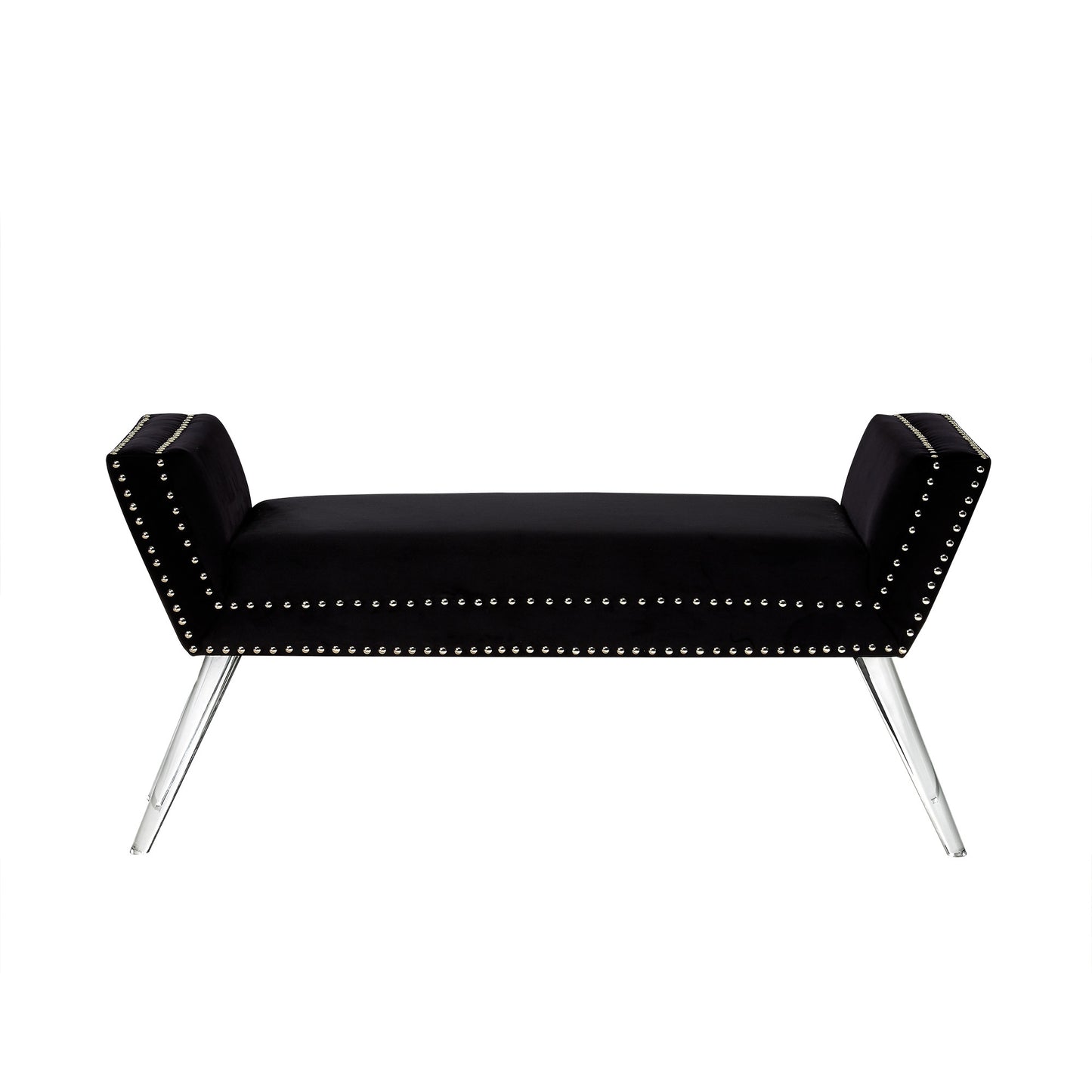 45" Black And Clear Upholstered Velvet Bench