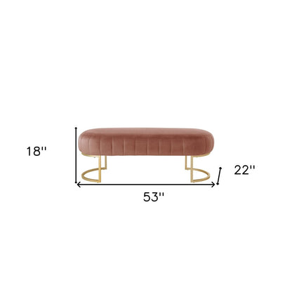 53" Blush and Gold Tufted Velvet Upholstered Bench