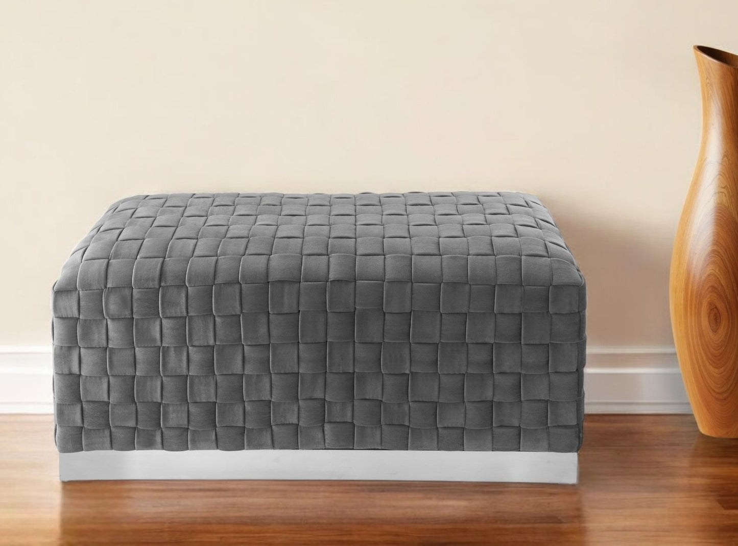 40" Gray and Silver Velvet Upholstered Bench