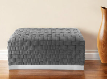 40" Gray and Silver Velvet Upholstered Bench