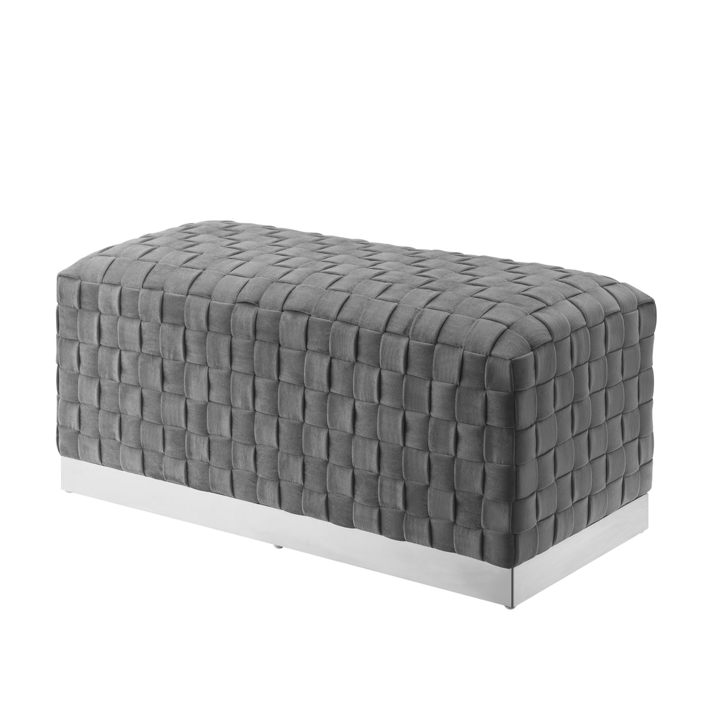 40" Gray and Silver Velvet Upholstered Bench