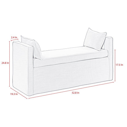 53" Red and Ivory Upholstered Linen Paisley Bench