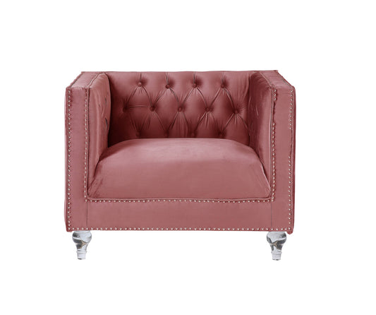 39" Pink and Black Velvet Tufted Arm Chair