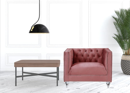 39" Pink and Black Velvet Tufted Arm Chair