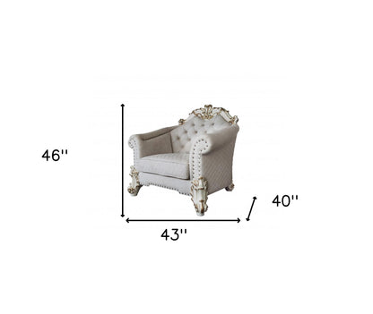 43" Ivory and Pearl Fabric Striped Arm Chair And Toss Pillows