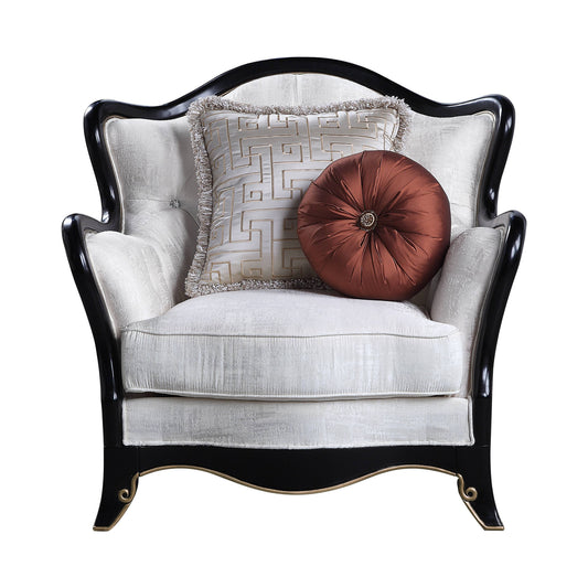 43" Beige and Black Fabric Tufted Arm Chair And Toss Pillows