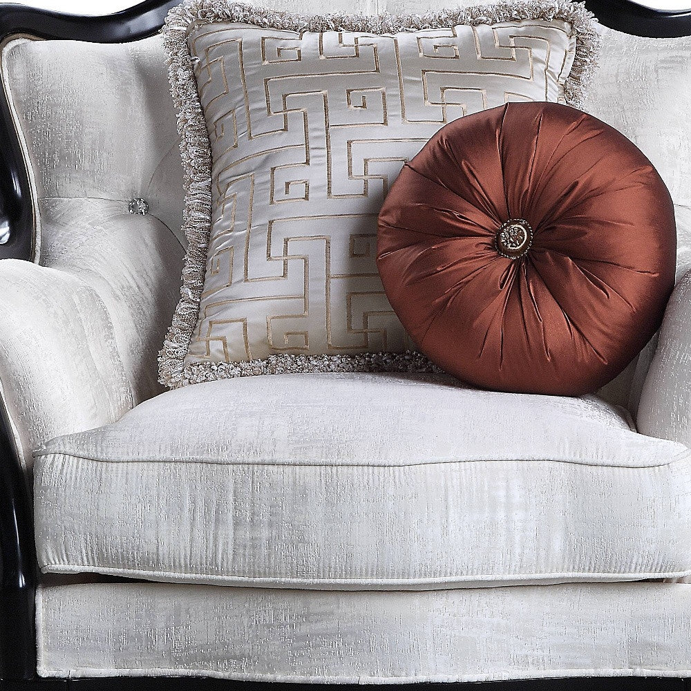 43" Beige and Black Fabric Tufted Arm Chair And Toss Pillows