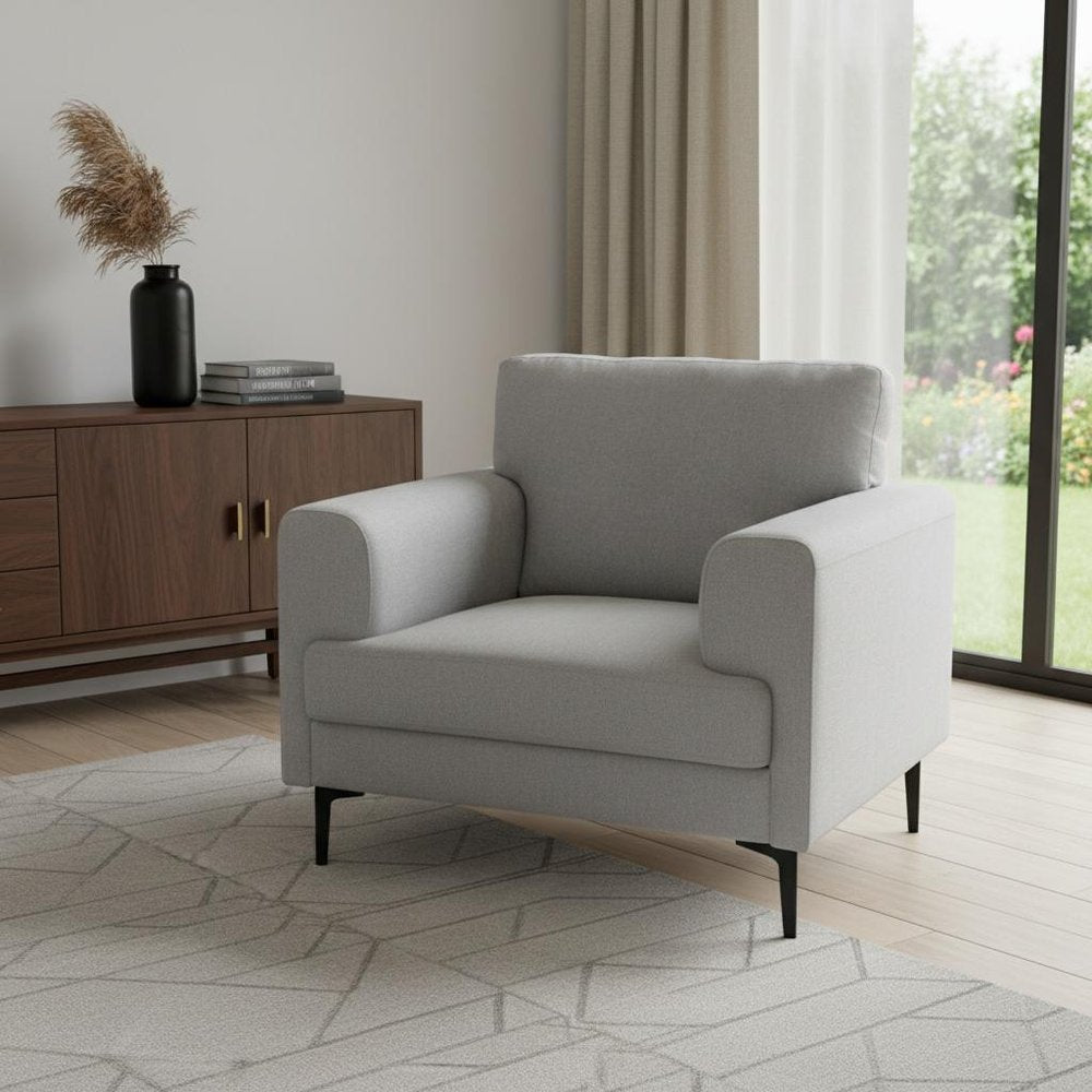 41" Light Gray and Black Linen Arm Chair