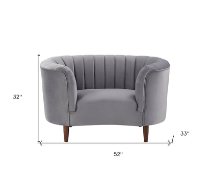 52" Gray and Black Velvet Striped Arm Chair
