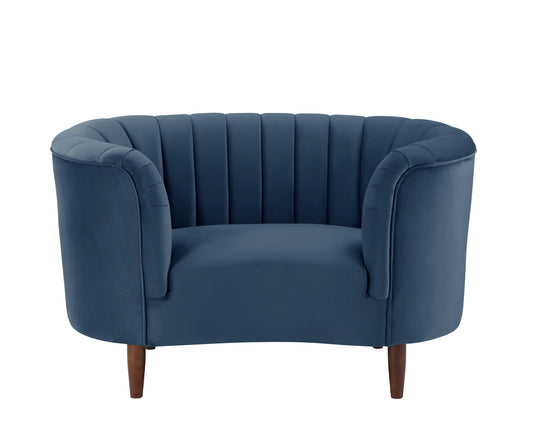 52" Blue and Black Velvet Striped Arm Chair