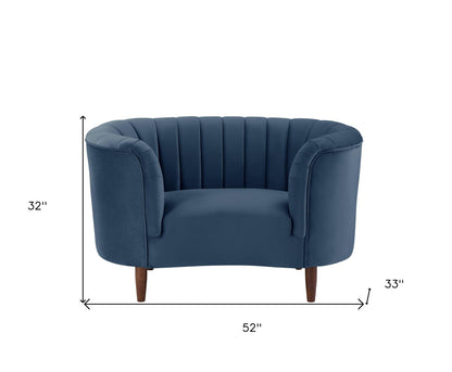 52" Blue and Black Velvet Striped Arm Chair