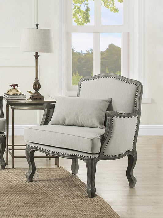 29" Cream and Brown Linen Arm Chair And Toss Pillow