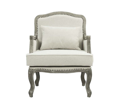 29" Cream and Brown Linen Arm Chair And Toss Pillow