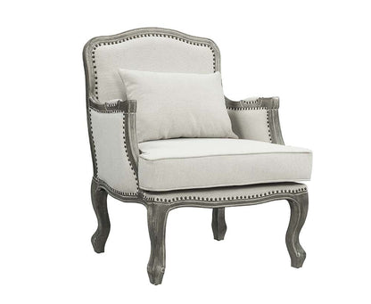 29" Cream and Brown Linen Arm Chair And Toss Pillow