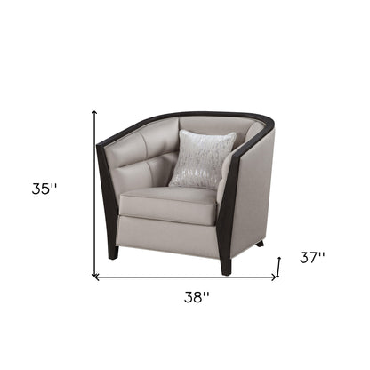 38" Beige and Black Fabric Barrel Chair And Toss Pillow