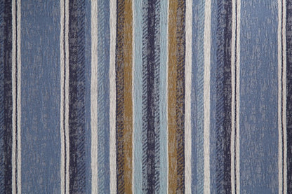 31" Blue and White Fabric Striped Wingback Chair And Toss Pillow