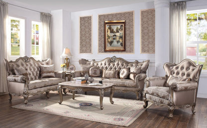 45" Champagne Fabric Floral Tufted Arm Chair And Toss Pillow