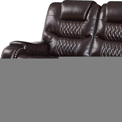 90" Brown Faux Leather Reclining Sofa With Black Legs