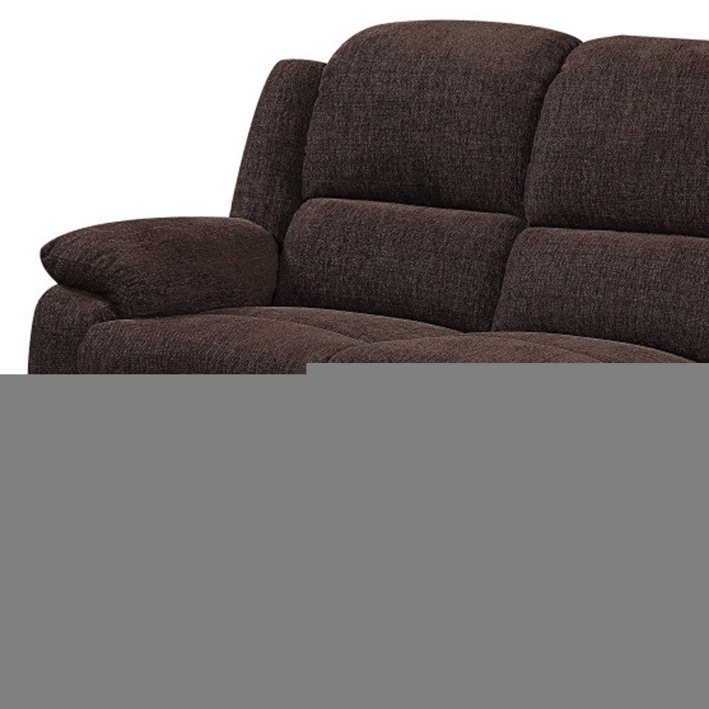 79" Brown Chenille Reclining Sofa With Black Legs