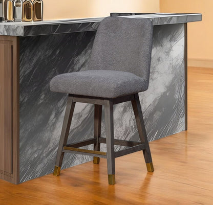 26" Gray Solid Wood Swivel Bar Chair