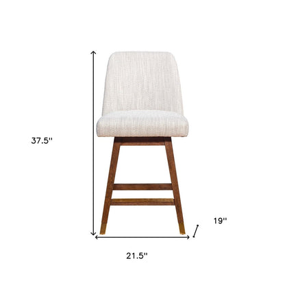 Beige And Brown Solid Wood Swivel Counter Height Bar Chair
