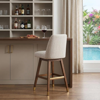 Beige and Brown Solid Wood Bar Height Swivel Bar Chair