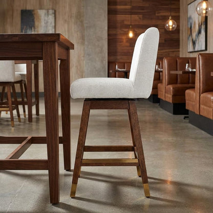 26" Beige And Brown Solid Wood Counter Height Swivel Bar Chair
