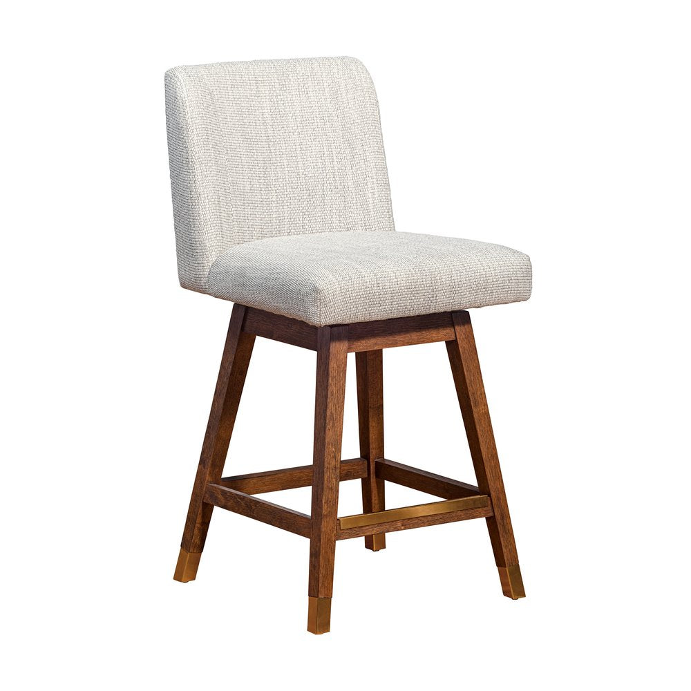 26" Beige And Brown Solid Wood Counter Height Swivel Bar Chair