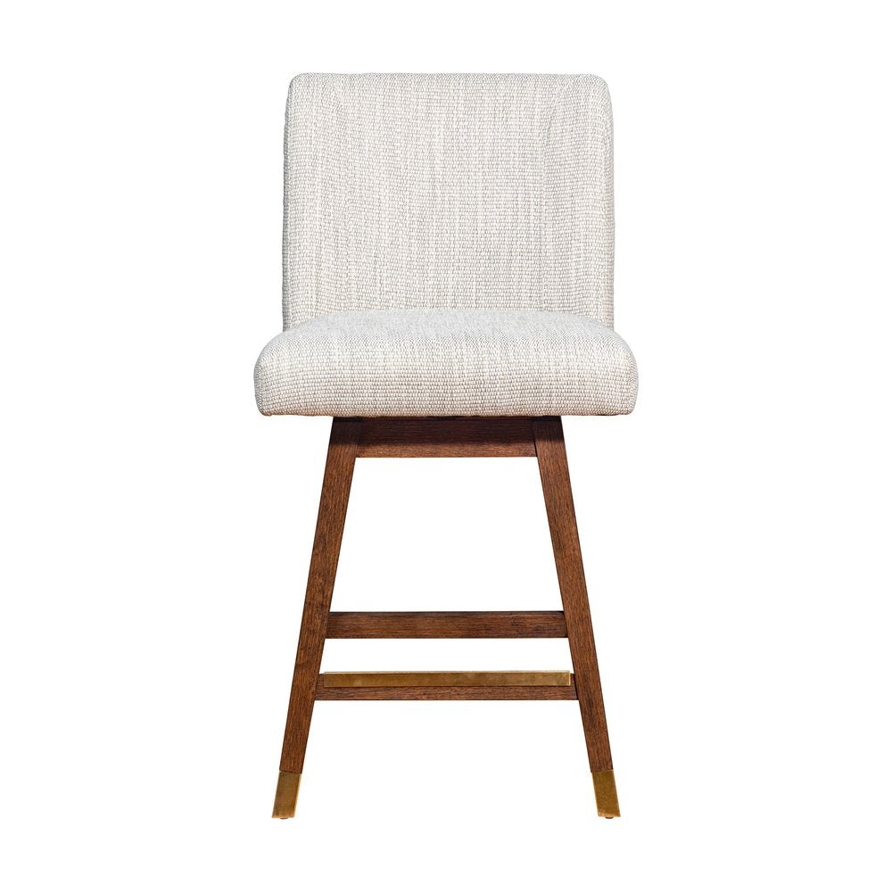 26" Beige And Brown Solid Wood Counter Height Swivel Bar Chair
