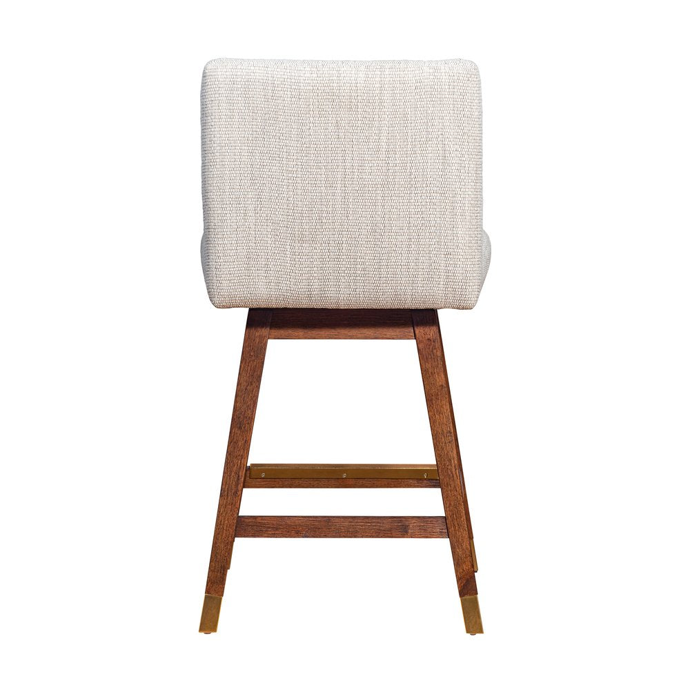26" Beige And Brown Solid Wood Counter Height Swivel Bar Chair