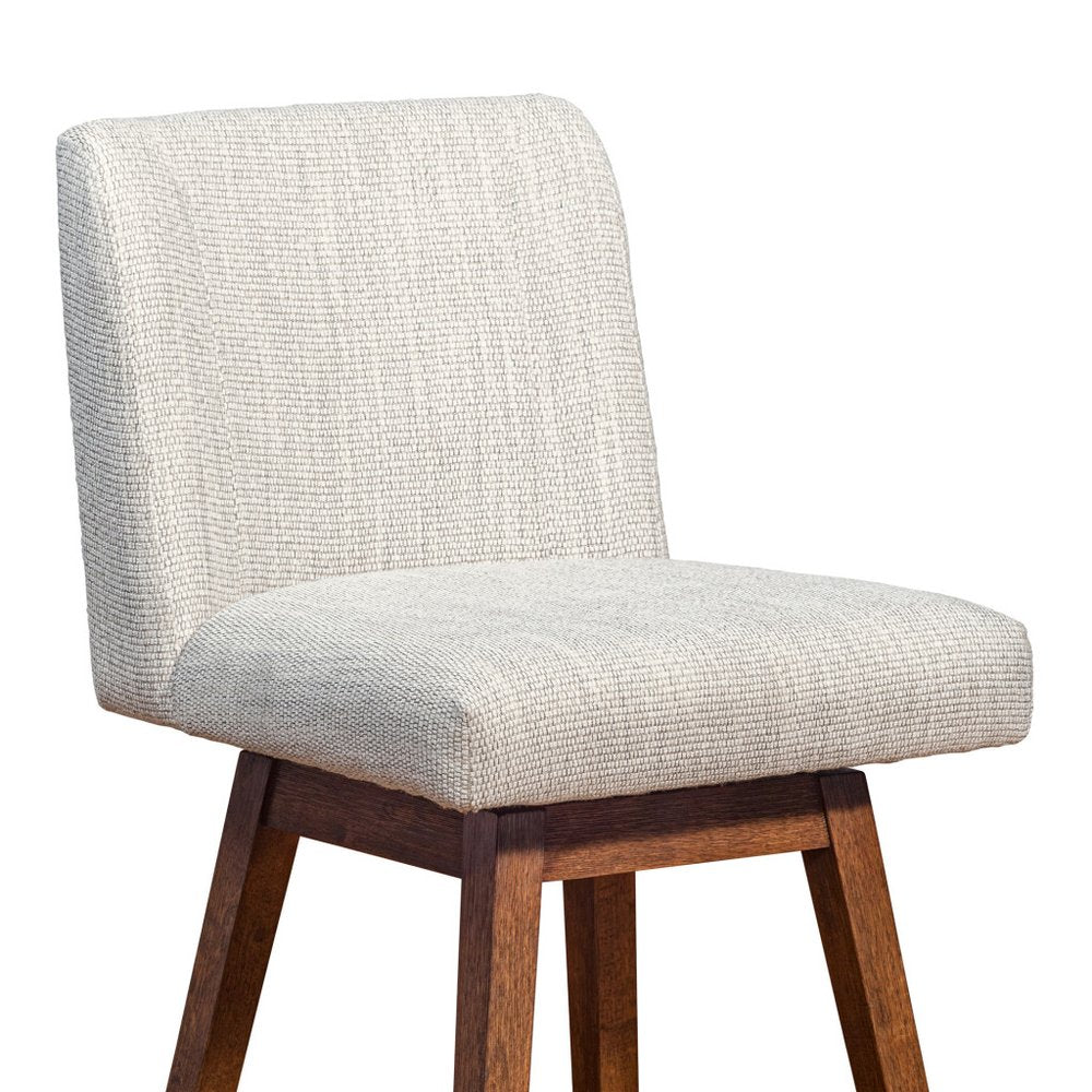 26" Beige And Brown Solid Wood Counter Height Swivel Bar Chair