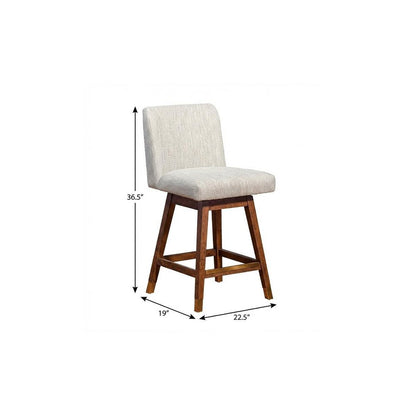 26" Beige And Brown Solid Wood Counter Height Swivel Bar Chair