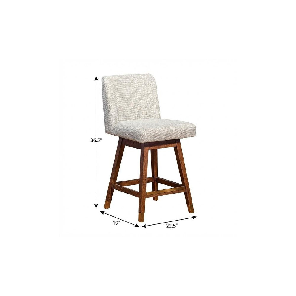 26" Beige And Brown Solid Wood Swivel Bar Height Bar Chair