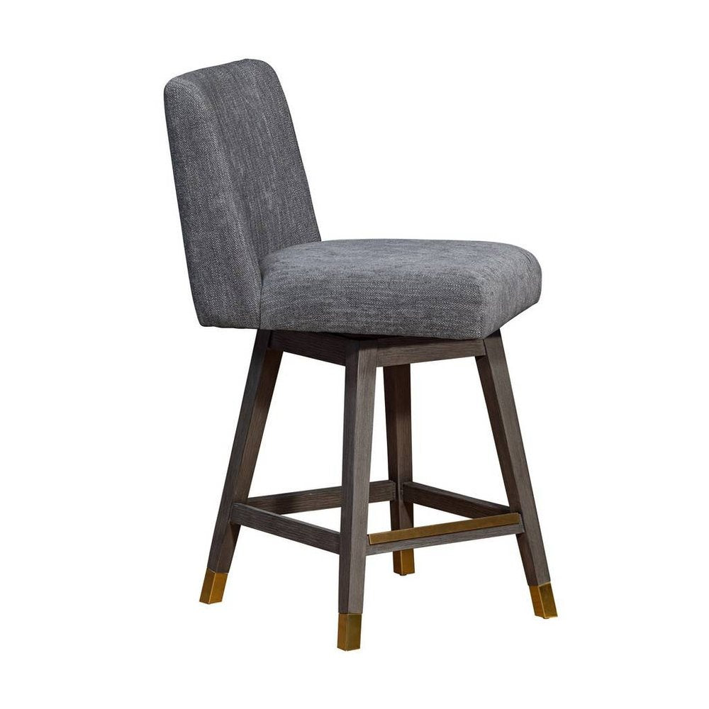 26" Gray and Brown Solid Wood Counter Height Swivel Bar Chair
