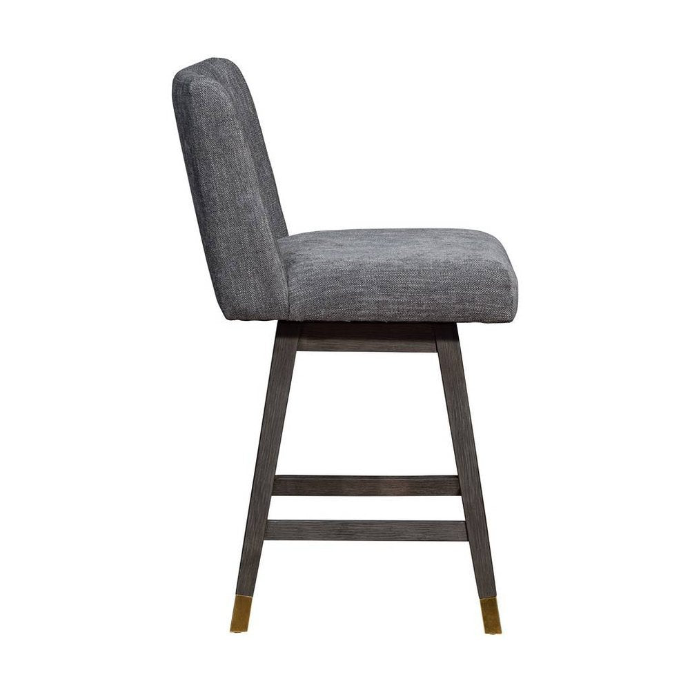 26" Gray and Brown Solid Wood Counter Height Swivel Bar Chair