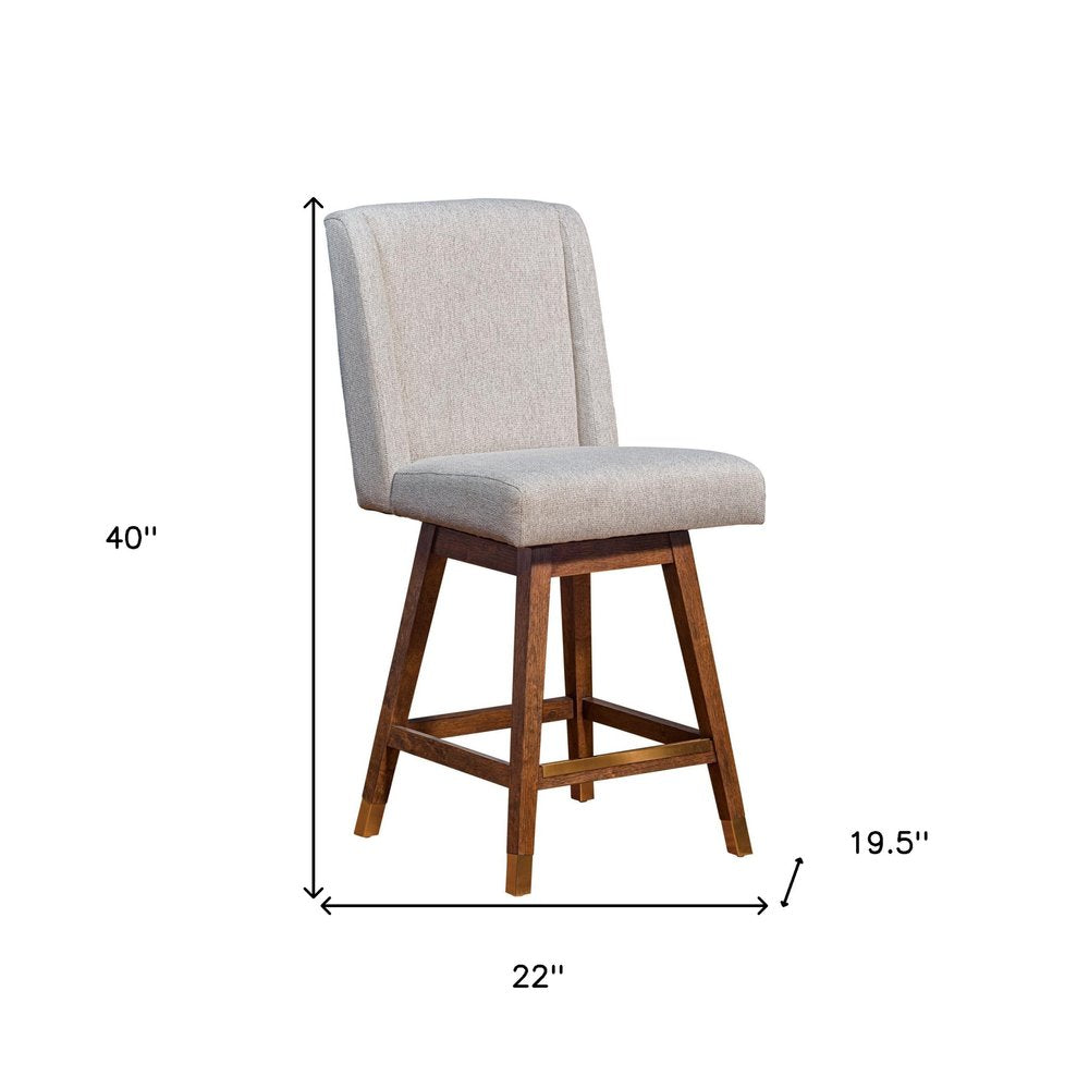 26" Taupe and Brown Solid Wood Swivel Bar Chair
