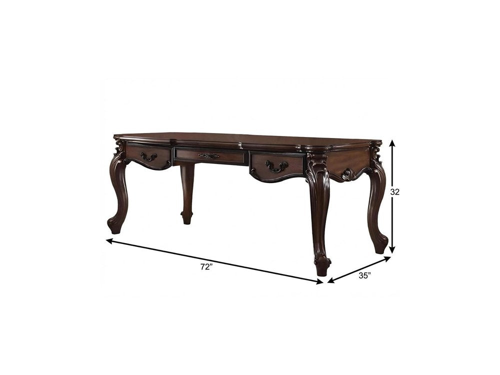 72" Dark Brown Wood Executive Desk With Three Drawers