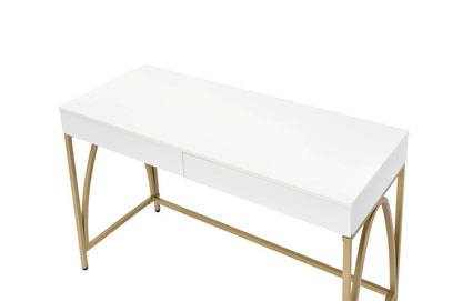 50" White and Gold Writing Desk With Two Drawers